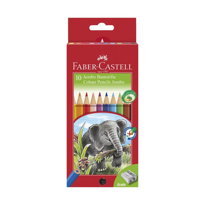 Карандаши 10цв Faber-Castell Jumbo шестигран. с точилкой, картон/короб 111210
