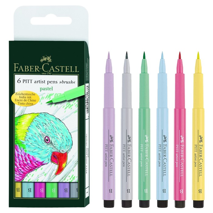 Ручка-кисть капиллярная набор Faber-Castell PITT Artist Pen Brush, 6 цветов, пастельные тона цена и фото