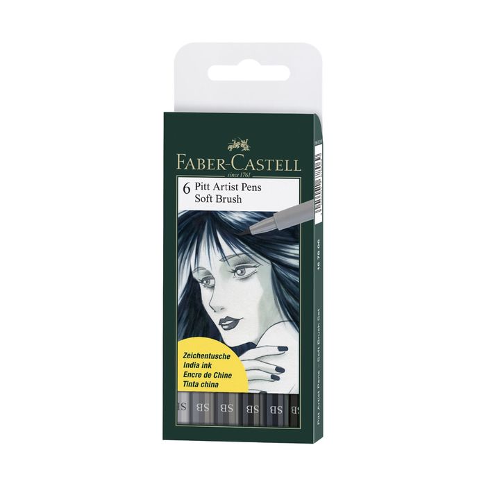 Ручка кисть капиллярная набор Faber-Castell PITT Artist Pen Soft Brush 6 цветов оттенки серого