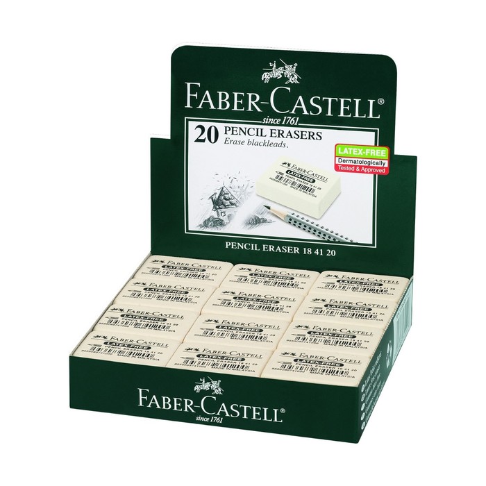 Ластик Faber-Castell каучук 7041 40*27*13 для графитных и цветных карандашей, белый 184120