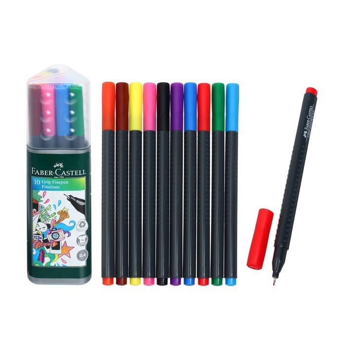 Набор ручек капиллярных 10цв Faber-Castel GRIP линер 0.4мм туба 151611