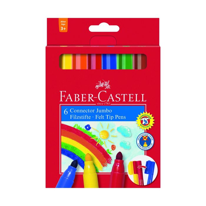 Фломастеры  6цв Faber-Castell Jumbo с клипом в карт. коробке  155208
