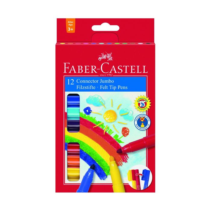 Фломастеры 12цв Faber-Castell Jumbo с клипом в карт. коробке  155212