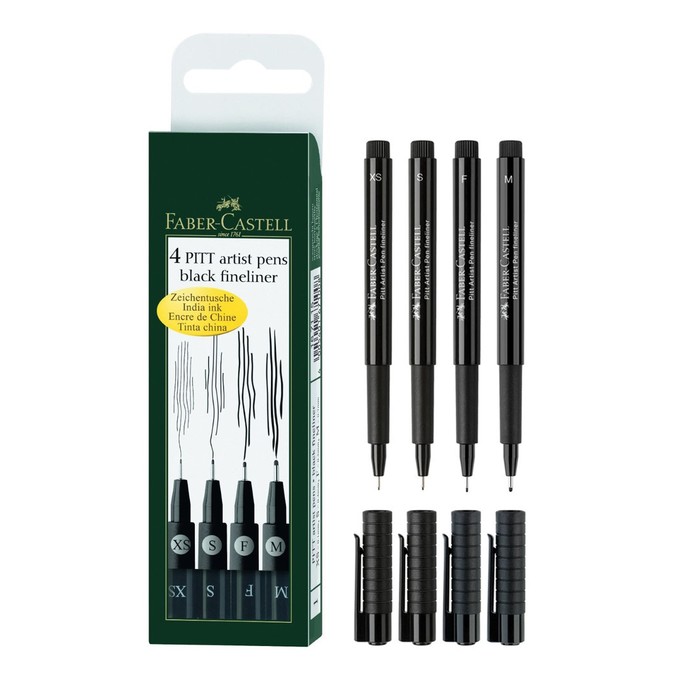 Набор ручек капиллярных 4 штуки (линеры M, F, S, XS), Faber-Castell PITT® Artist Pen, цвет чёрный цена и фото