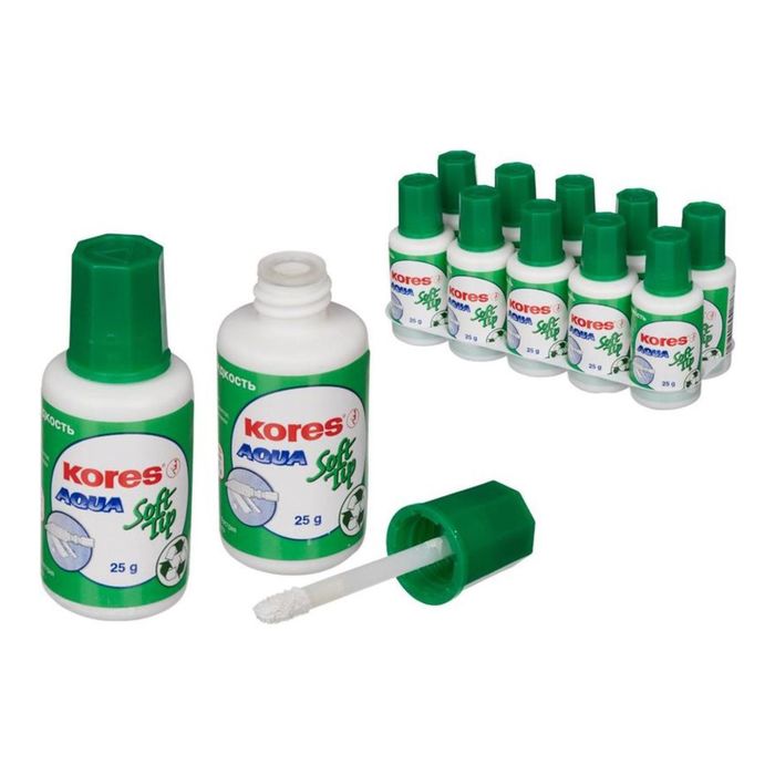корректирующая жидкость водная основа KORES 25мл AQUA Soft Tip поролоновый аппликатор