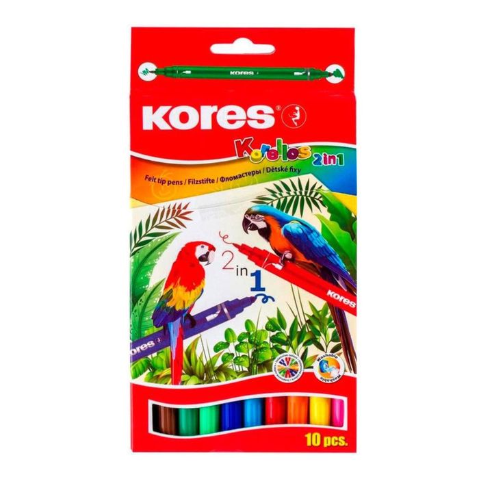Фломастеры двусторонний 10цв Kores 2.0/4.0 вент.колп карт.кор 29021