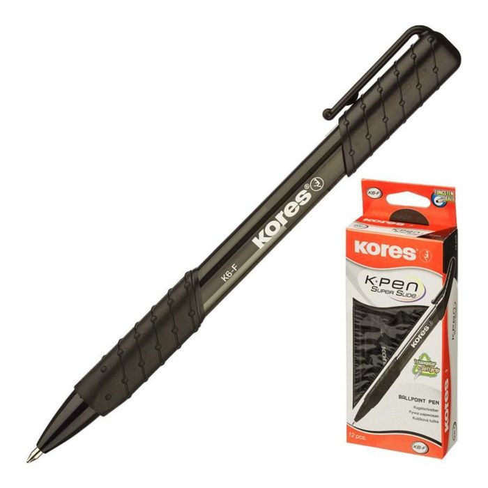 Ручка шариковая автомат KORES К6 (пишет 4.5км) 0.5, резин.упор, треуг.корп стержень черный