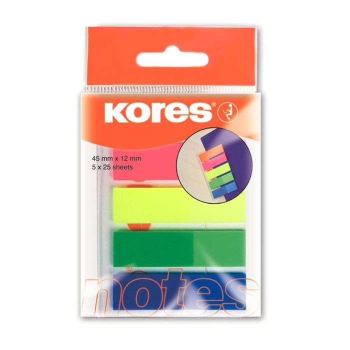 Флажки с клеевым краем,Kores Film, пластиковые, 12*45 мм, 25 листов, 5 цветов