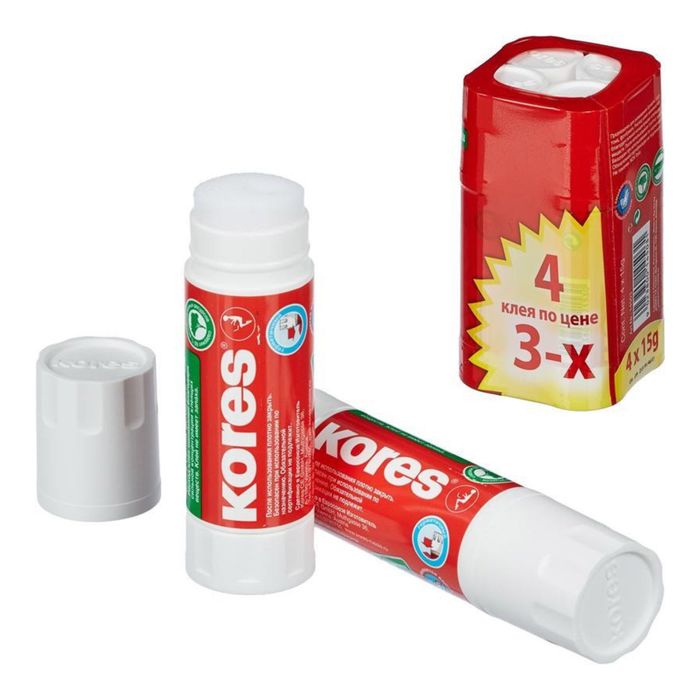 Клей-карандаш PVP 15г KORES (набор 4 шт. по цене 3) '14503
