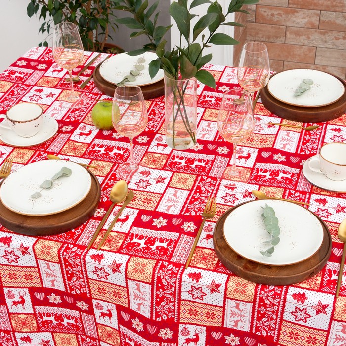 Скатерть "Доляна" Скандинавский рисунок 220*144 см, 100% хлопок, рогожка, 164 г/м2