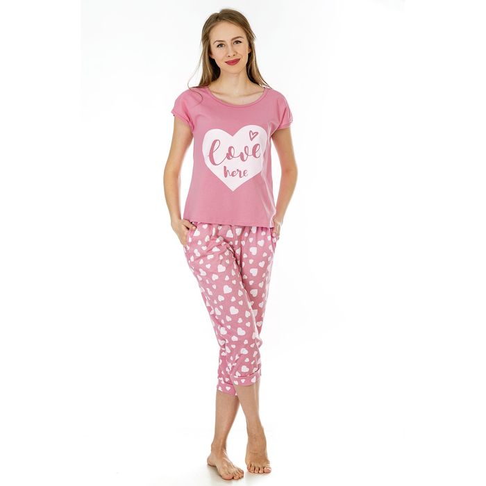 Комплект женский (футболка, бриджи) "Стелла 2" цвет розовый, р-р 52