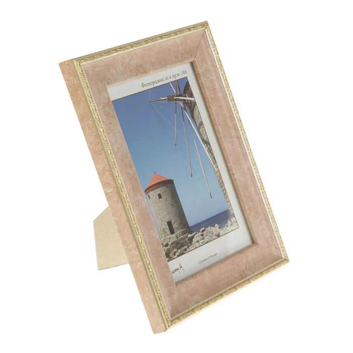 Фоторамка 10х15 см, пастель розовый с ножкой