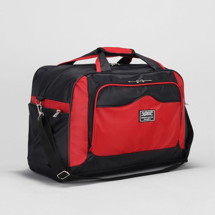 Сумка дорожная на молнии, 1 отдел, 3 наружных кармана, ремень, цвет чёрный/красный