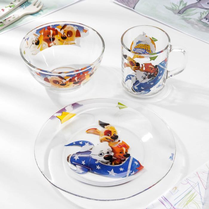 Набор посуды "Озорная семейка на ракете", 3 предмета: тарелка 19 см, кружка 210 мл, салатник 13 см 250 мл
