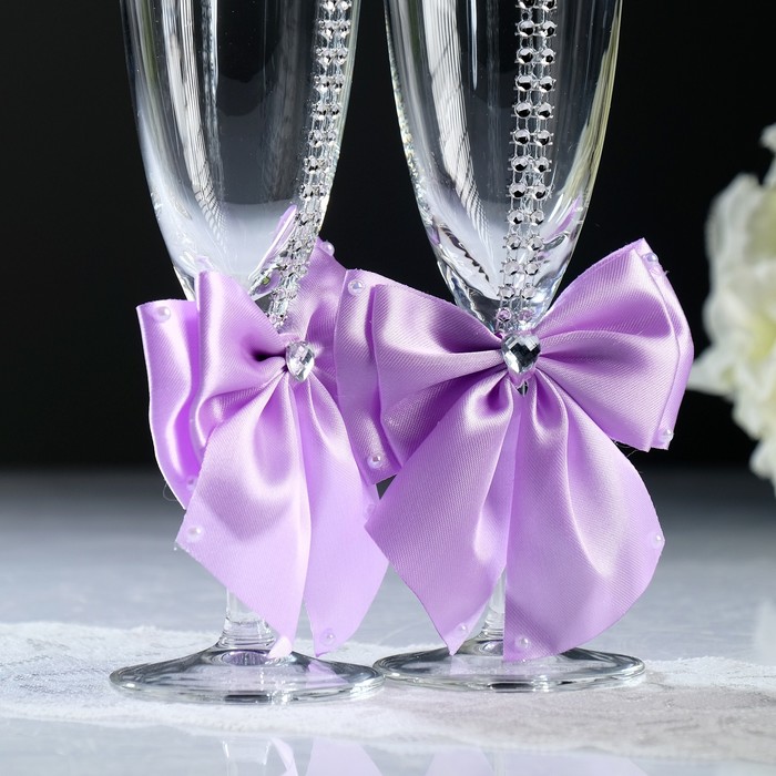 бокалы для битья элит со стразами + бант, цвет сиреневый