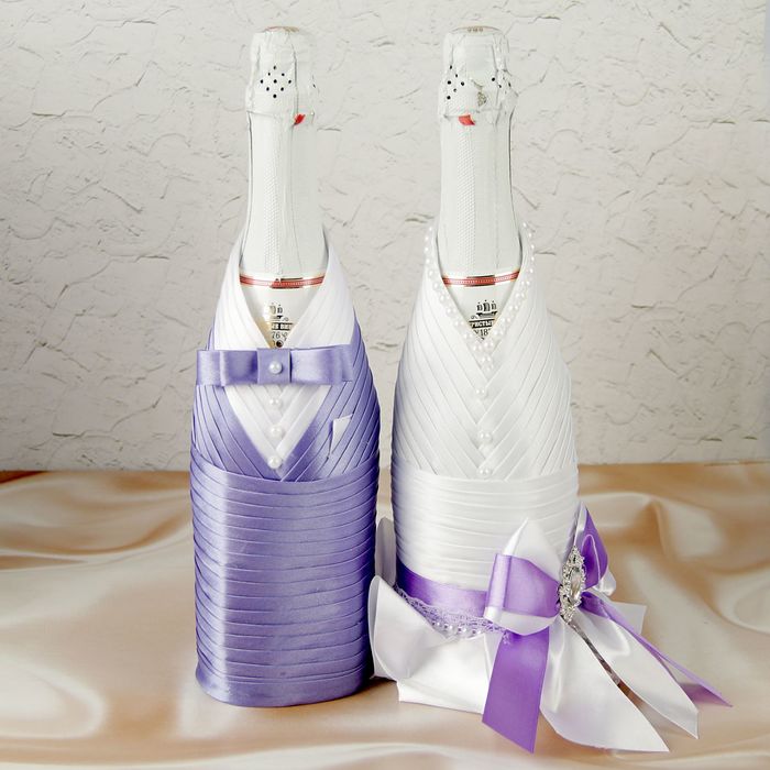Украшение на шампанское "Элит-тубы" с бантом, сиреневое