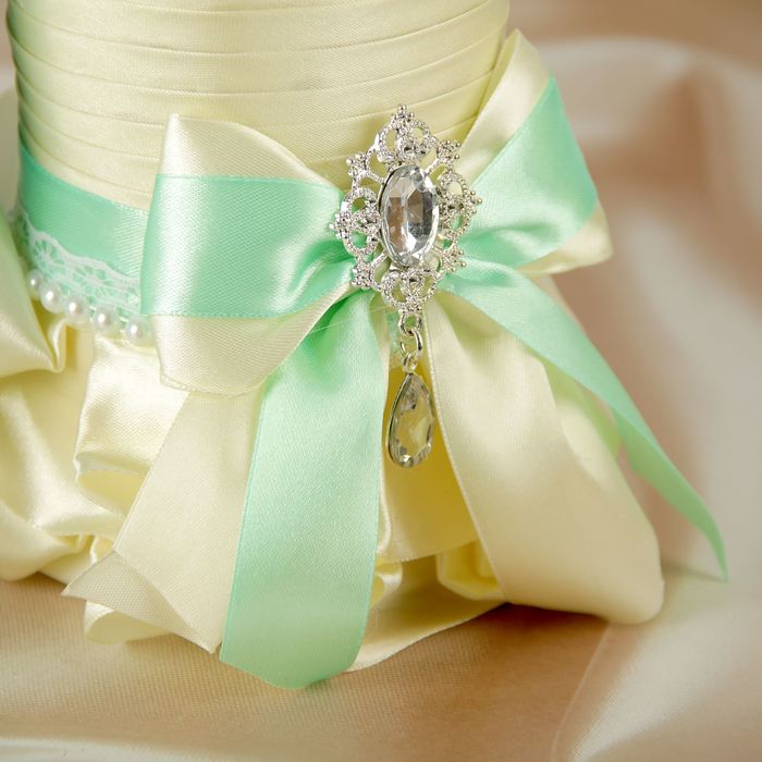 Украшение на шампанское "Элит-тубы" с бантом, цвет мятный