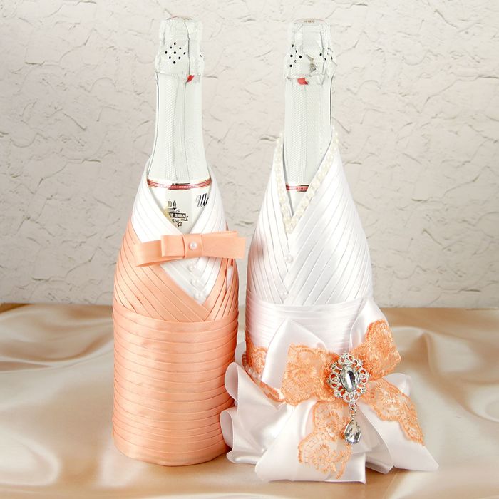 Украшение на шампанское "Элит-тубы" с бантом, персиковое