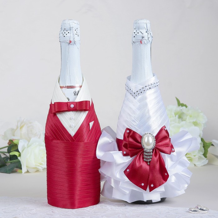 Украшение на шампанское «Элит-тубы» с бантом, бордовый