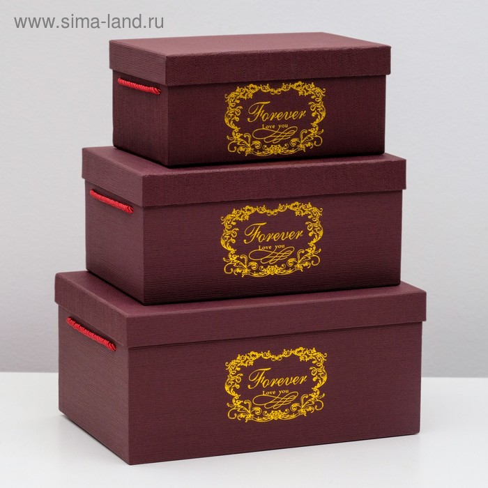 

Набор коробок 3 в 1, бордовый, 32,5 х 22 х 15 - 25 х 16 х 11 см