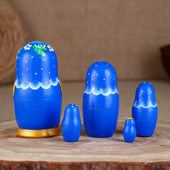 

Матрёшка «Корзинка», голубой платок, 5 кукольная, 10,5 см