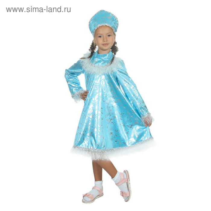 Карнавальный костюм Снегурочка с кокеткой, атлас, кокошник, платье, р-р 36, рост 140 см