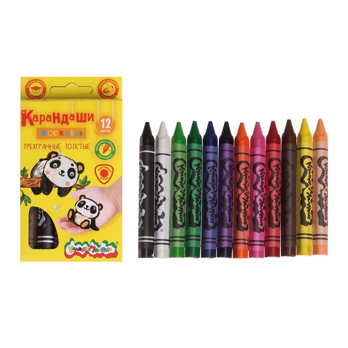 Мелки восковые 12 цветов Каляка-Маляка трехгранные КВТТКМ12