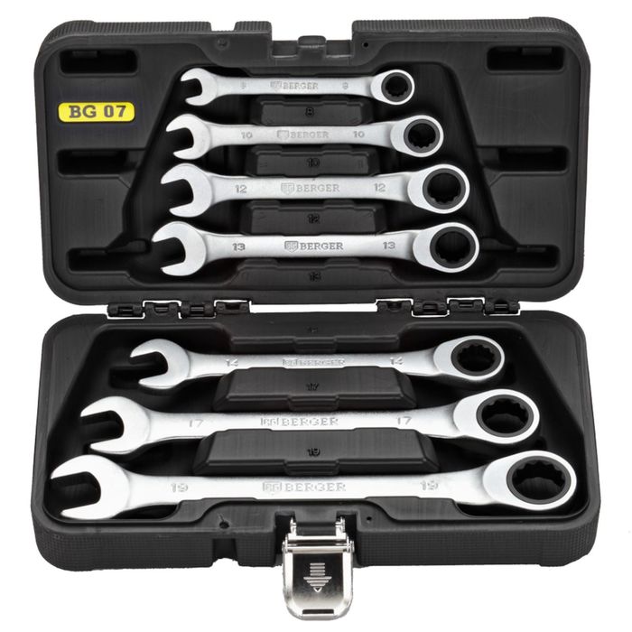 Набор ключей комбинированных трещоточных 7 предметов BERGER кейс