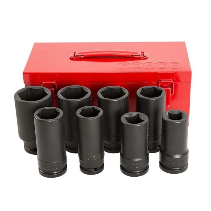 Набор головок ударных FORCE, 4- и 6-гранные, глубокие, в кейсе 8 шт.