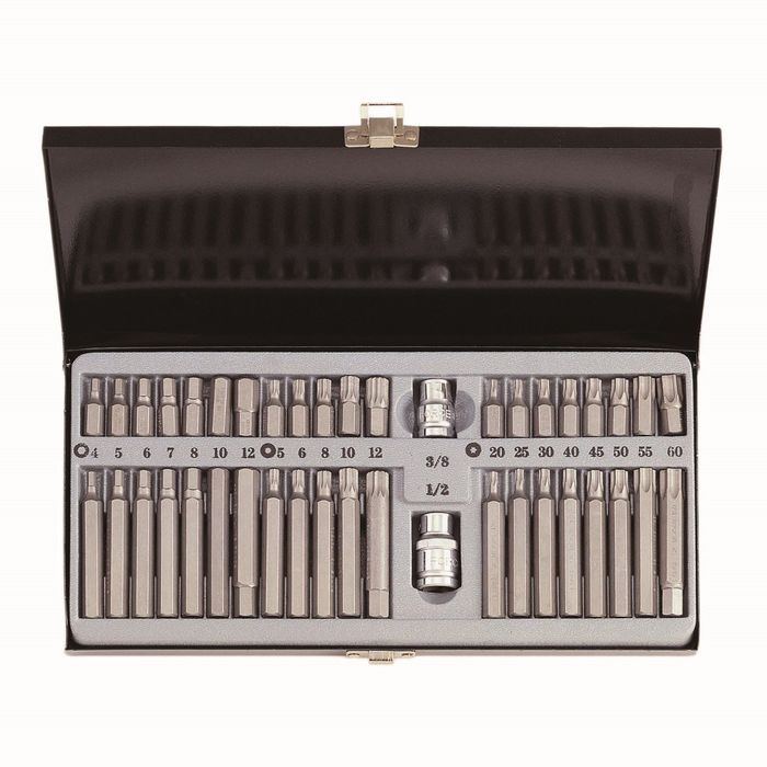 Набор вставок 1/2"&amp;3/8" 6-гранных, торкс, сплайн 42пр. в кейсе FORCE