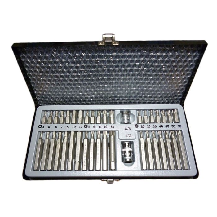 Набор вставок 1/2"&amp;3/8" 6-гранных, торкс, сплайн с отверстием 40пр. в кейсе FORCE