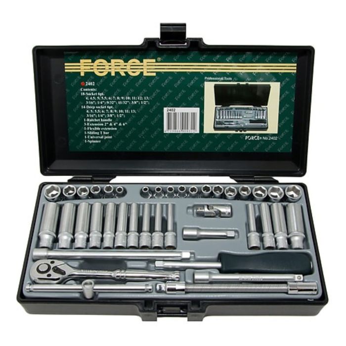 Набор головок 4-13мм, 3/16"-1/2"1/4" 6-гранных40пр. в кейсе FORCE