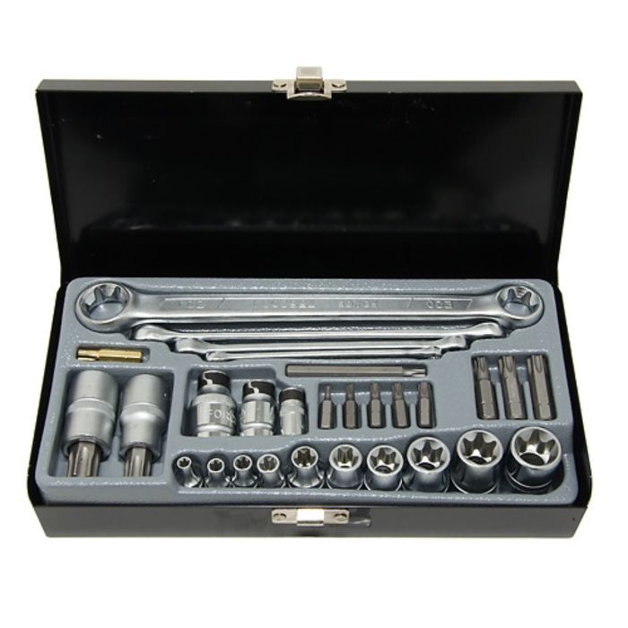 Набор головок TORXЕ5-Е20 1/2"&amp;3/8"&amp;1/4" ключей Е6хЕ8-Е20хЕ24 и насадок Т10-Т50 29пр. FORCE