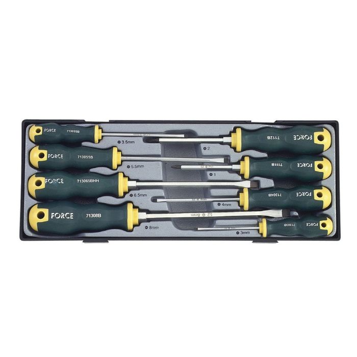 Набор отверток крестовых,шлицевых PH1,PH2, 3-8мм 8пр. в ложементе FORCE