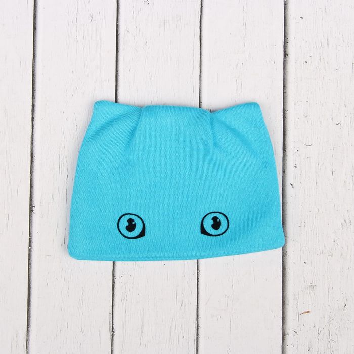 Шапочка трикотажная для куклы с ушками бирюзовая