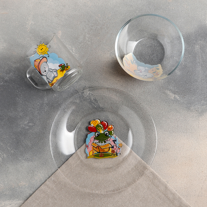Набор для завтрака "Веселые зверюшки", 3 предмета: тарелка 20 см, салатник 13 см, кружка 200 мл, рисунок МИКС