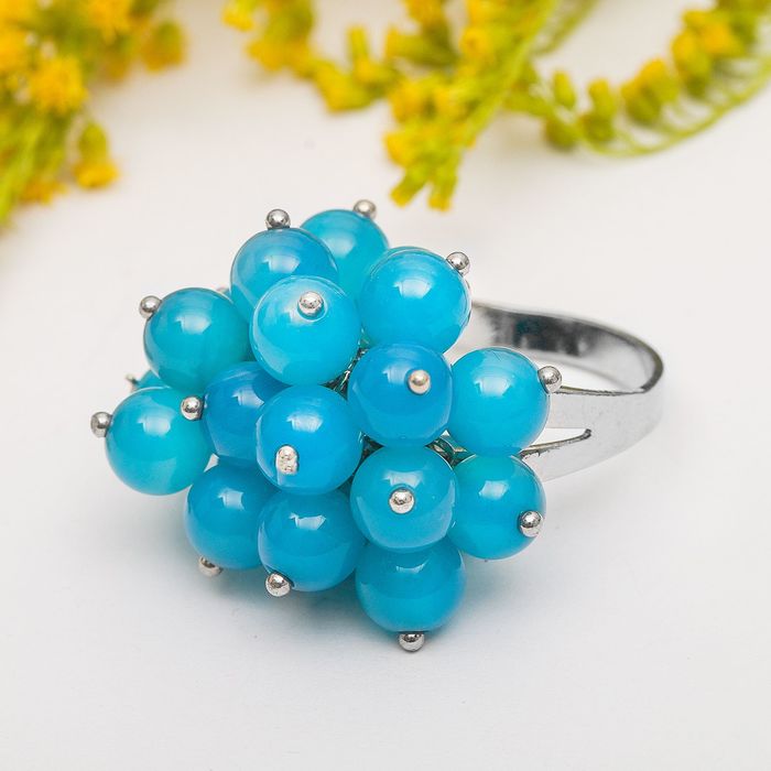 Кольцо виноград "Агат голубой" размер МИКС