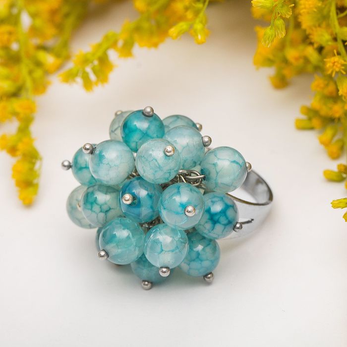 Кольцо виноград "Кварц голубой" размер МИКС