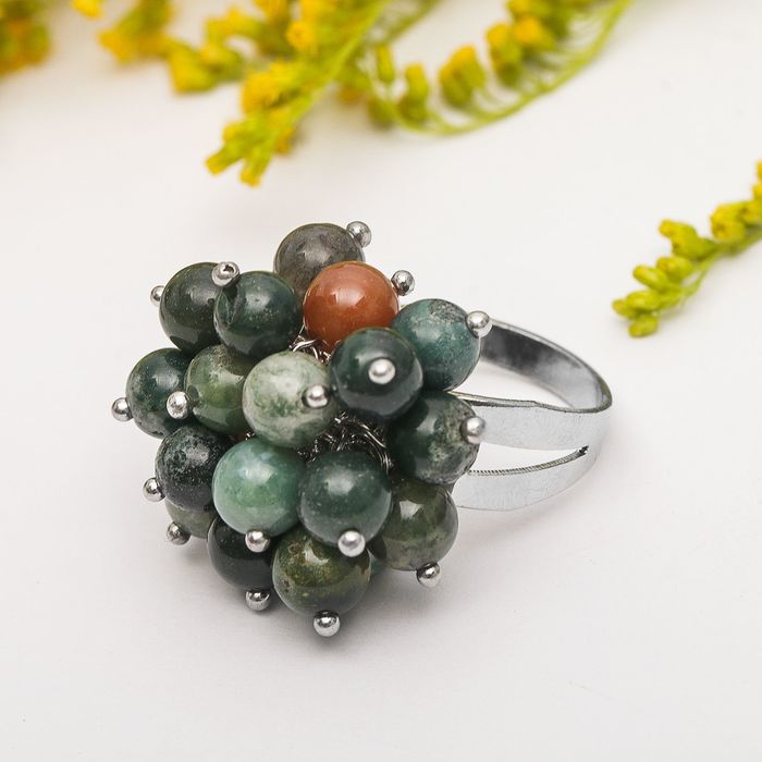 Кольцо виноград "Яшма зелёная" размер МИКС