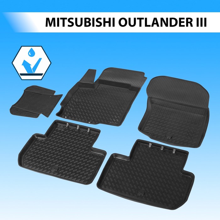 фото Коврики салона rival для mitsubishi outlander iii 5-дв. 2012-2018 2018-н.в., полиуретан, без крепежа, с перемычкой, 5 шт., 14002002