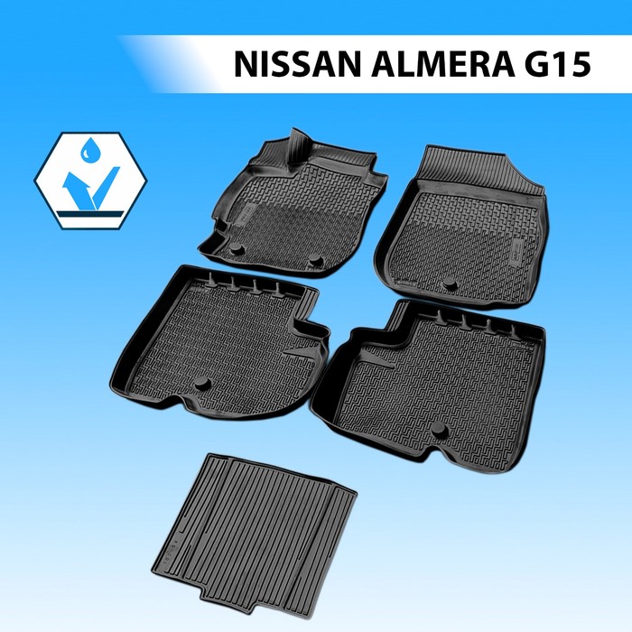 фото Коврики салона rival для nissan almera g15 седан 2013-2018, полиуретан, с крепежом, с перемычкой, 5 шт., 14101001