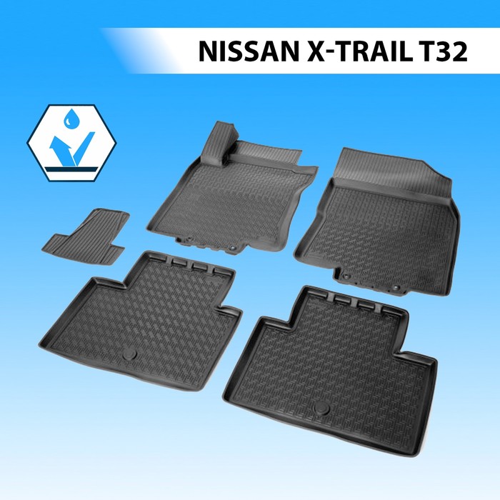 фото Коврики салона rival для nissan x-trail t32 5-дв. 2014-2018 2018-н.в., полиуретан, без крепежа, с перемычкой, 5 шт., 14109001