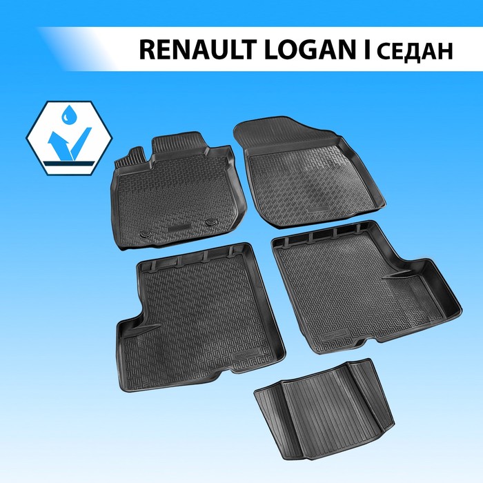 фото Коврики салона rival для renault logan i седан 2004-2015, полиуретан, с крепежом, с перемычкой, 5 шт., 14702004
