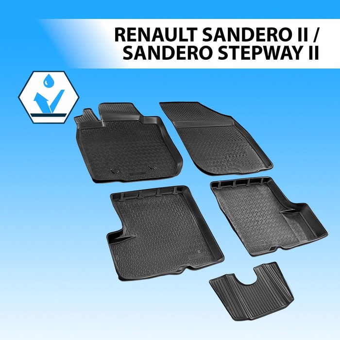 фото Коврики салона rival для renault sandero ii 2014-2018 2018-н.в., полиуретан, с крепежом, с перемычкой, 5 шт., 14703003