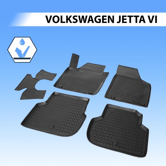 фото Коврики салона rival для volkswagen jetta vi 2010-2015 2015-н.в., полиуретан, с крепежом, с перемычкой, 5 шт., 15802001