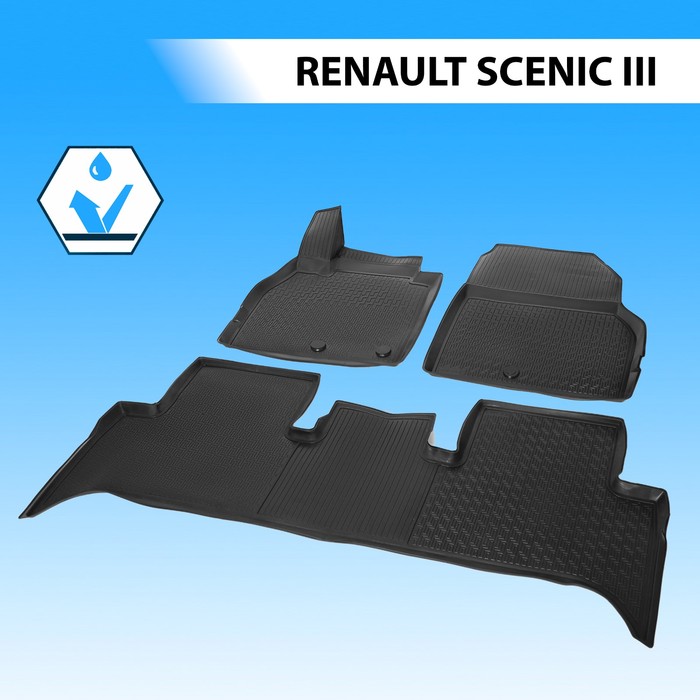фото Коврики салона rival для renault scenic ii рестайлинг компактвэн 2006-2010, полиуретан, с крепежом, 3 шт., 14708002
