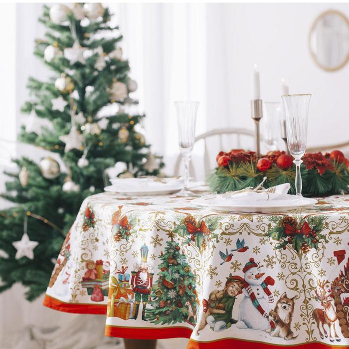 Скатерть круглая Этель "Новогодние игрушки" d = 160 см, 100 % хлопок
