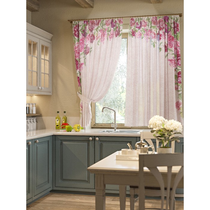 Шторы "Динара", 150х180 см-2 шт, подхваты 2 шт, вуаль