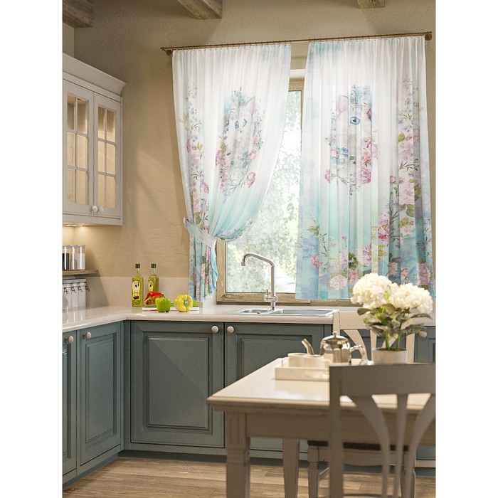 Шторы "Кэт", 150х180 см-2 шт, подхваты 2 шт, вуаль