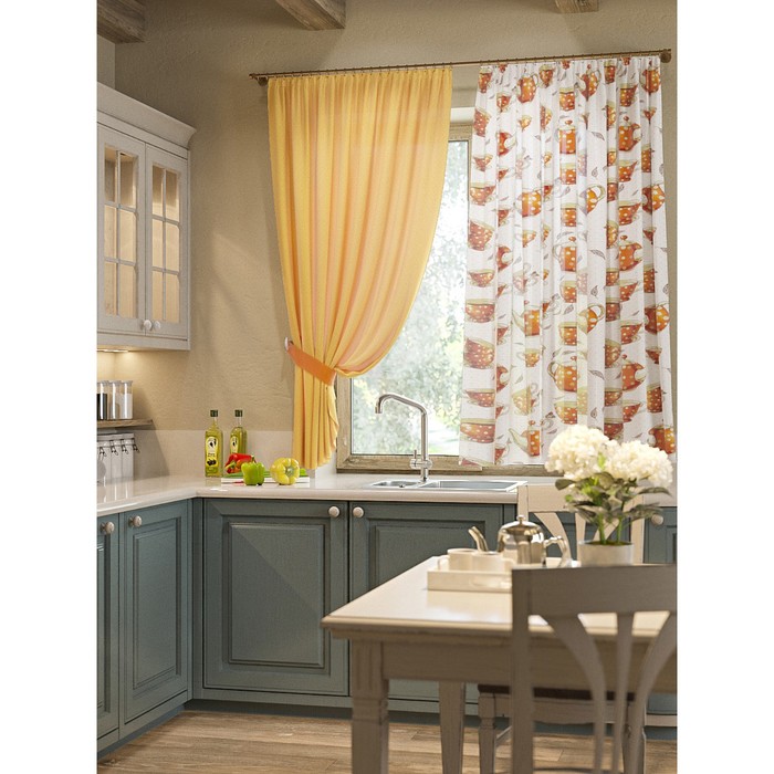 Шторы "Примула", 150х180 см-2 шт, подхваты 2 шт, вуаль